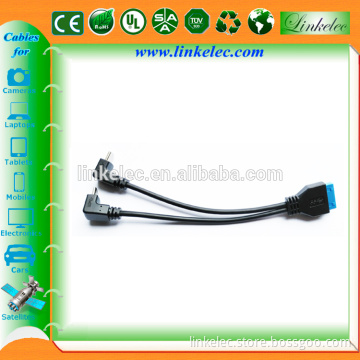 New designed USB3.0 20 pin to up down angle double USB 3.1 type C cable